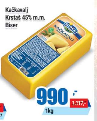 Kačkavalj Krstaš 45% m.m. Biser