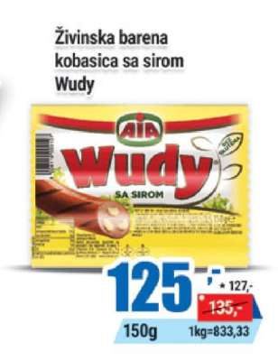 Živinska barena kobasica sa sirom Wudy