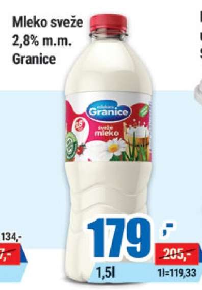 Mleko sveže 2,8% m.m. Granice