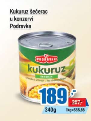 Kukuruz šećerac u konzervi Podravka