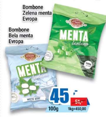 Bombone Zelena menta Evropa