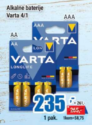 Alkalne baterije Varta 4/1