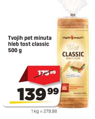 Tvojih pet minuta hleb tost classic 500 g