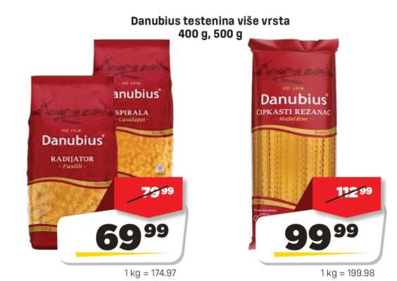 Danubius testenina više vrsta 400 g, 500 g - Radiator Fusilli