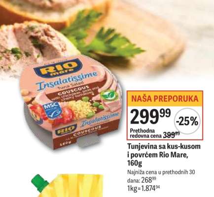 Tunjevina sa kus-kusom i povrćem Rio Mare, 160g