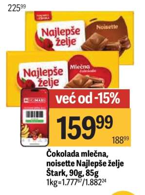 Čokolada mlečna, noisette Najlepše želje Štark, 90g, 85g