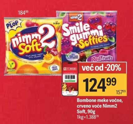 Bombone meke voćne, crveno voće Nimm2 Soft, 90g