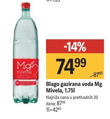 Blago gazirana voda Mg Mivela 1.75l