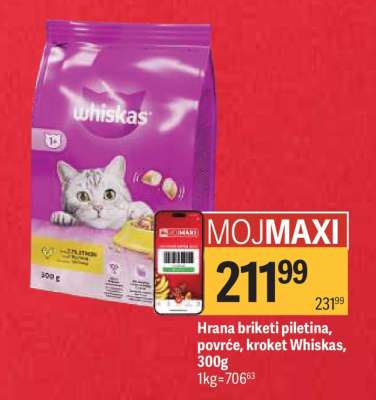 Hrana briketi piletina&povrće&kroket Whiskas, 300g