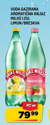 Voda gazirana aromatična Knjaz Miloš 1.25L limun/breskva