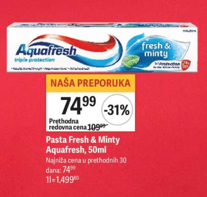 Pasta Fresh & Minty Aquafresh, 50ml