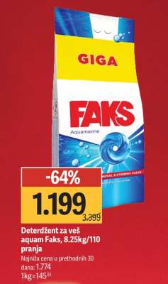 Deterdžent za veš aquam Faks, 8.25kg/110 pranja