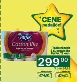 Toaletni papir 3 sl. cotton like Perfex 12 kom.