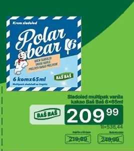 Sladoled multipak vanila kakao Baš Baš 6x65ml