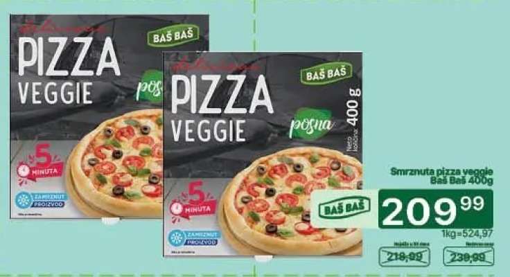 Smrznuta pizza veggie Baš Baš 400g