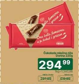 Čokolada mlečna riža Dorina 220g