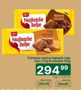 Čokolada mlečna Najlepše želje keks 170g ili noisette 180g