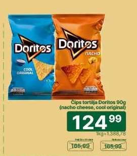 Čips tortilja Doritos 90g (nacho cheese, cool original)