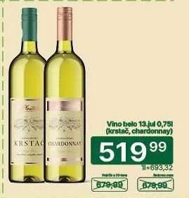Vino belo 13,1% 0,75l (krstač, chardonnay)