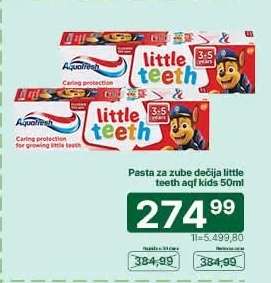 Pasta za zube dečija little teeth Aqf kids 50ml