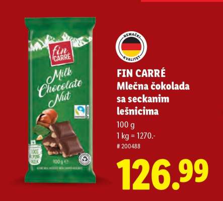 Fin Carré Mlečna čokolada sa seckanim lešnicima