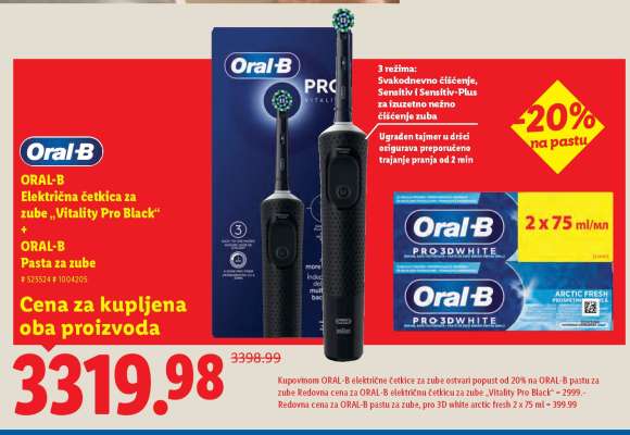 ORAL-B Električna četkica za zube „Vitality Pro Black“ + ORAL-B Pasta za zube