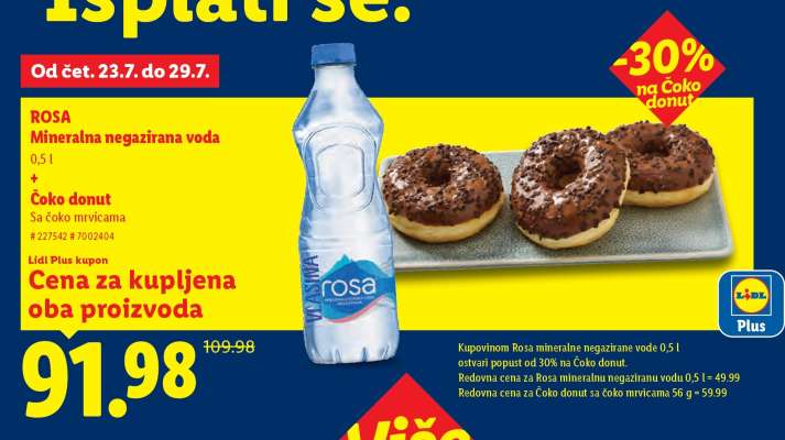 ROSA Mineralna negazirana voda + Čoko donut