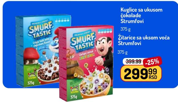 Kuglice sa ukusom čokolade Štrumfovi / Žitarice sa ukusom voća Štrumfovi