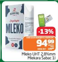 Mleko UHT 2,8%mm Mlekara Sabac 1l