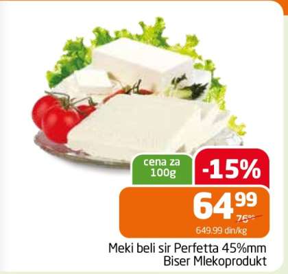 Meki beli sir Perfetta 45%mm Biser Mlekoprodukt
