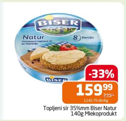Topljeni sir 35%mm Biser Natur 140g Mlekoprodukt