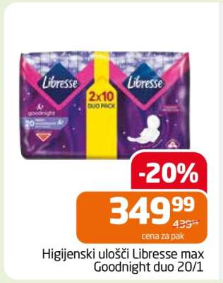Higijenski ulošci Libresse max Goodnight duo 20/1