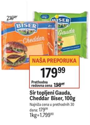 Sir topljeni Gauda, Cheddar Biser, 100g