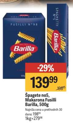 Špagete no5, Makarona Fusilli Barilla, 500g