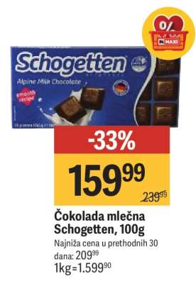 Čokolada mlečna Schogetten , 100g
