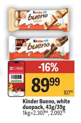 Kinder Bueno, white duopack, 43g/39g