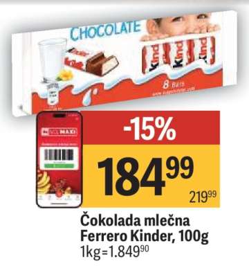 Čokolada mlečna Ferrero Kinder 100g
