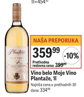Vino belo Moje Vino Plantaže, 1l