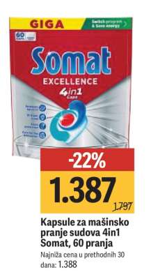 Kapsule za mašinsko pranje sudova 4in1 Somat, 60 pranja