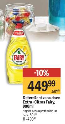 Deterdžent za sudove Extra+Citrus Fairy, 900ml