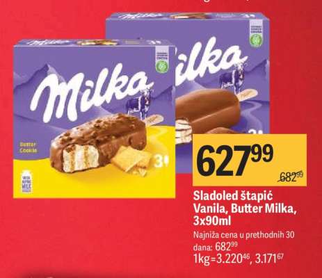 Sladoled štapić Vanila, Butter Milka, 3x90ml
