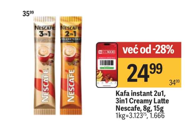 Kafa instant 2u1, 3in1 Creamy Latte Nescafe, 8g/15g