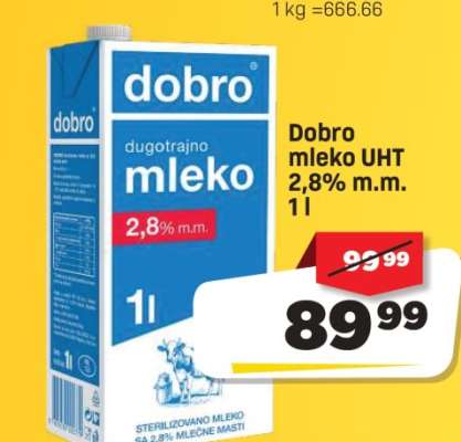 Dobro mleko UHT 2,8% m.m. 1 l