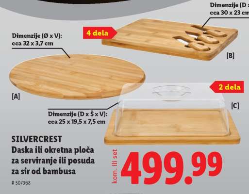 SILVERCREST Daska ili okretna ploča za serviranje ili posuda za sir od bambusa