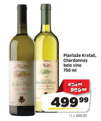 Plantaže Krstač, Chardonnay belo vino 750 ml