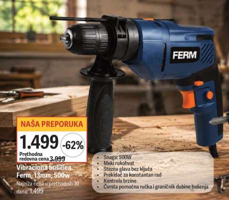 Vibraciona bušilica Ferm 13mm - 500w