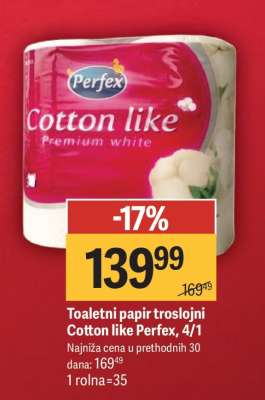 Toaletni papir troslojni Cotton like Perfex, 4/1