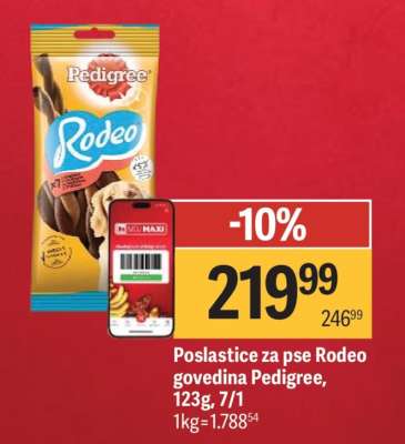 Poslastice za pse Rodeo govedina Pedigree, 123g, 7/1