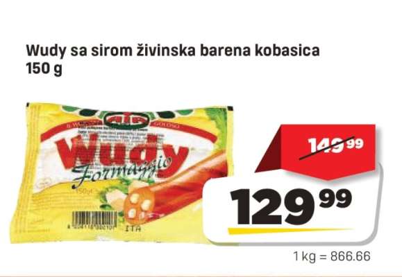 Wudy sa sirom živinska barena kobasica 150 g