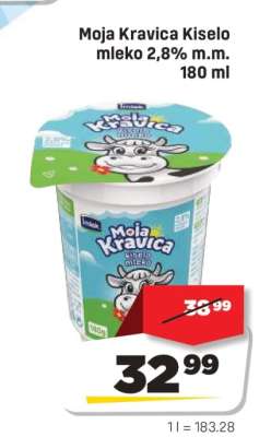Moja Kravica Kiselo mleko 2,8% m.m. 180 ml